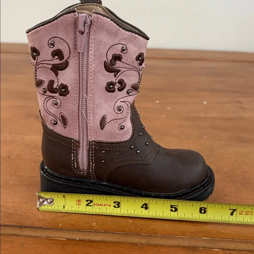 Roper Brown and Pink Floral Boots w/Lights Size 6